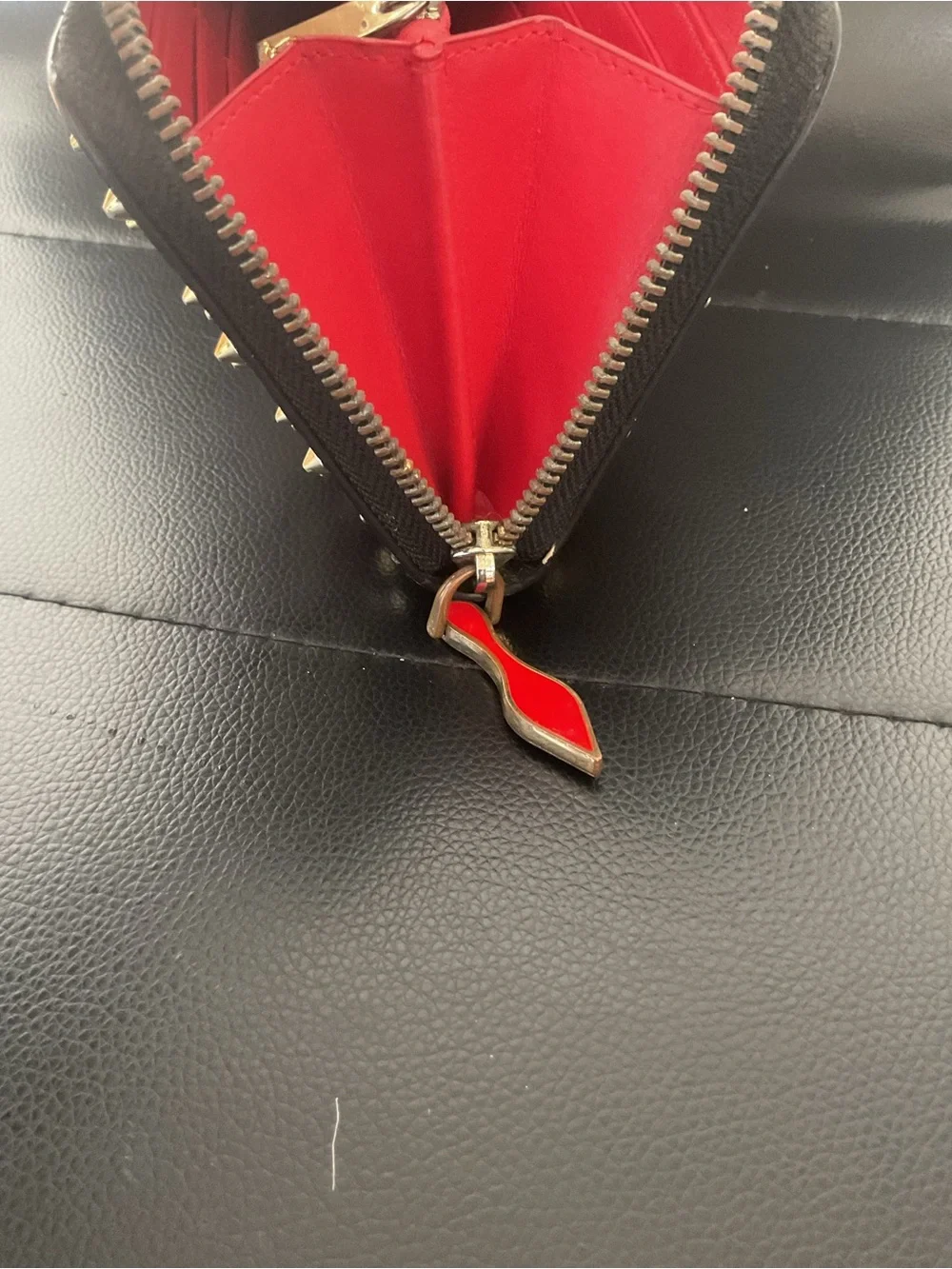 Christian Louboutin Black Studded Zip-Around Wallet with Red Logo Accents - Picture 7 of 7